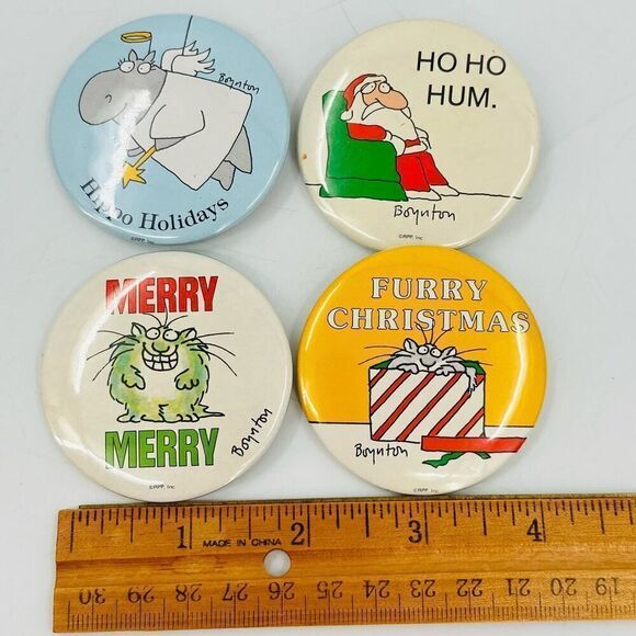 SANDRA BOYNTON Button Pin Lot! Hippo Holidays Furry Christmas HO HO Hum Merry - Picture 6 of 7